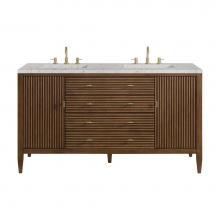 James Martin Vanities 485-V60D-WLT-3EJP - Myrrin 60'' Double Vanity, Mid Century Walnut w/ 3 CM Eternal Jasmine Pearl Quartz Top