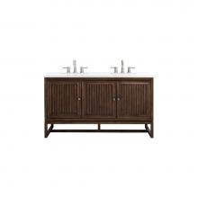 James Martin Vanities E645-V60D-MCA-3WZ - Athens 60'' Double Vanity Cabinet, Mid Century Acacia, w/ 3 CM White Zeus Quartz Top