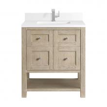 James Martin Vanities 330-V30-WWO-1WZ - Breckenridge 30'' Single Vanity, Whitewashed Oak w/ Single Hole 3CM White Zeus Quartz To