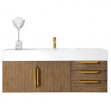 James Martin Vanities 983-V48-W-LO-G-GW - Columbia 48'' Single Wall Mount Vanity, Latte Oak, Radiant Gold w/ Glossy White Composit