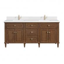 James Martin Vanities 424-V72-WLT-1WZ - Lorelai 72''Double Vanity, Mid-Century Walnut w/ Single Hole 3 CM White Zeus Quartz Top