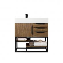 James Martin Vanities 983-V36-LTO-MB-GW - Columbia 36'' Single Vanity, Latte Oak, Matte Black w/ Glossy White Composite Stone Top