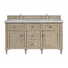 James Martin Vanities 424-V60D-WWO-3VSL - Lorelai 60'' Double Vanity, Whitewashed Oak w/ 3 CM Victorian Silver Quartz Top