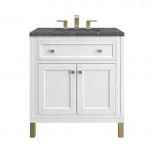 James Martin Vanities 305-V30-GW-3PBL - Chicago 30'' Single Vanity, Glossy White w/ 3 CM Parisien Bleu Top