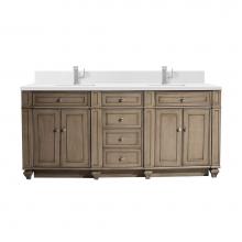 James Martin Vanities 157-V72-WW-1WZ - Bristol 72'' Double Vanity, Whitewashed Walnut w/ Single Hole 3 CM White Zeus Quartz Top