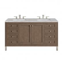 James Martin Vanities 305-V60D-WWW-3VSL - Chicago 60'' Double Vanity, Whitewashed Walnut w/ 3 CM Victorian Silver Quartz Top