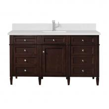 James Martin Vanities 650-V60S-BNM-1WZ - Brittany 60'' Single Vanity, Burnished Mahogany w/ Single Hole 3 CM White Zeus Quartz To