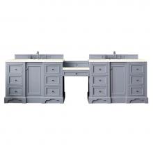 James Martin Vanities 825-V118-SL-DU-EMR - De Soto 118'' Double Vanity Set, Silver Gray w/ Makeup Table, 3 CM Eternal Marfil Quartz