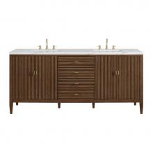 James Martin Vanities 485-V72-WLT-3ENC - Myrrin 72'' Double Vanity, Mid Century Walnut w/ 3 CM Ethereal Noctis Quartz Top