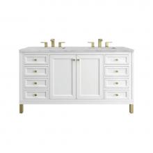 James Martin Vanities 305-V60D-GW-3VSL - Chicago 60'' Double Vanity, Glossy White w/ 3 CM Victorian Silver Top