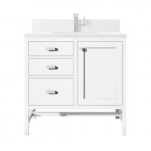 James Martin Vanities E444-V36-GW-1WZ - Addison 36'' Single Vanity, Glossy White w/ Single Hole 3 CM White Zeus Quartz Top &