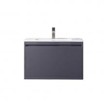 James Martin Vanities 801V31.5MGGGW - Milan 31.5'' Single Vanity, Modern Gray Glossy w/ Glossy White Composite Stone Top