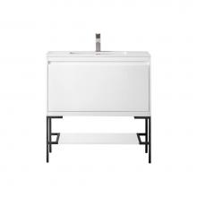 James Martin Vanities 805-V35.4-GW-MB-GW - Mantova 35.4'' Single Vanity, Glossy White, Matte Black Base w/ Glossy White Composite S