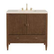 James Martin Vanities 485-V36-WLT-3EMR - Myrrin 36'' Vanity, Mid Century Walnut w/ 3 CM Eternal Marfil Quartz Top