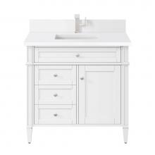 James Martin Vanities 655-V36-BW-1WZ - Brittany 36'' Single Vanity, Bright White w/ Single Hole 3 CM White Zeus Quartz Top &