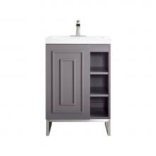 James Martin Vanities E110V24GSMBNKWG - Alicante' 24'' Single Vanity Cabinet, Grey Smoke, Brushed Nickel w/White Glossy Com