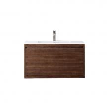 James Martin Vanities 805-V35.4-WLT-GW - Mantova 35.4'' Single Vanity, Mid-Century Walnut w/ Glossy White Composite Stone Top