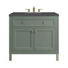 James Martin Vanities 305-V36-SC-3CSP - Chicago 36'' Single Vanity, Smokey Celadon w/ 3 CM Charcoal Soapstone Top