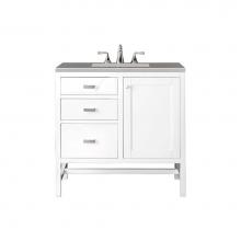 James Martin Vanities E444-V36-GW-3GEX - Addison 36'' Single Vanity Cabinet, Glossy White, w/ 3 CM Grey Expo Quartz Top