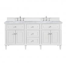 James Martin Vanities 424-V72-BW-3CAR - Lorelai 72'' Double Vanity, Bright White w/ 3 CM Carrara White Marble Top