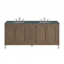 James Martin Vanities 305-V72-WWW-3PBL - Chicago 72'' Double Vanity, Whitewashed Walnut w/ 3 CM Parisien Bleu Quartz Top