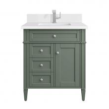 James Martin Vanities 650-V30-SC-1WZ - Brittany 30'' Single Vanity, Smokey Celadon w/ Single Hole 3 CM White Zeus Top & Bac