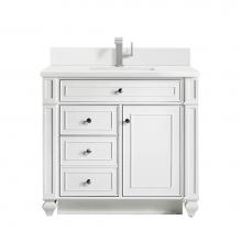 James Martin Vanities 157-V36-BW-1WZ - Bristol 36'' Single Vanity, Bright White w/ Single Hole 3 CM White Zeus Quartz Top &