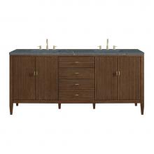 James Martin Vanities 485-V72-WLT-3PBL - Myrrin 72'' Double Vanity, Mid Century Walnut w/ 3 CM Parisien Blue Quartz Top