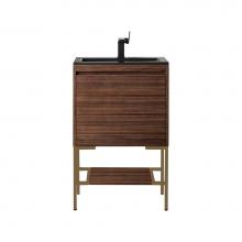 James Martin Vanities 801V23.6WLTRGDCHB - Milan 23.6'' Single Vanity Cabinet, Mid Century Walnut, Radiant Gold w/Charcoal Black Co