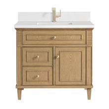 James Martin Vanities 424-V36-LNO-1WZ - Lorelai 36'' Single Vanity, Light Natural Oak w/ Single Hole 3 CM White Zeus Quartz Top