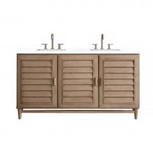 James Martin Vanities 620-V60D-WW-3WZ - Portland 60'' Double Vanity Whitewashed Walnut, w/ 3 CM White Zeus Quartz Top