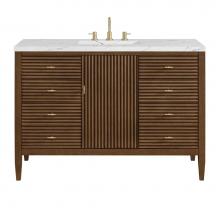 James Martin Vanities 485-V48-WLT-3ENC - Myrrin 48'' Vanity, Mid Century Walnut w/ 3 CM Ethereal Noctis Quartz Top