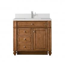 James Martin Vanities 157-V36-SBR-1WZ - Bristol 36'' Single Vanity, Saddle Brown w/ Single Hole 3 CM White Zeus Quartz Top &