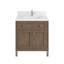 James Martin Vanities 305-V30-WWW-1WZ - Chicago 30'' Single Vanity, Whitewashed Walnut w/ Single Hole 3 CM White Zeus Quartz Top