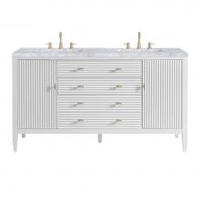 James Martin Vanities 485-V60D-BW-3CAR - Myrrin 60'' Double Vanity, Bright White w/ 3 CM Carrara White Marble Top