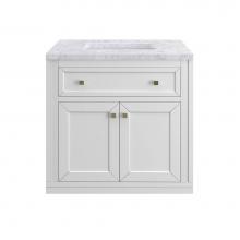 James Martin Vanities 305-V30-GW-3CAR - Chicago 30'' Single Vanity, Glossy White w/ 3 CM Carrara Marble Top