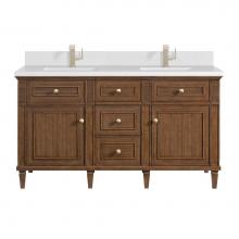 James Martin Vanities 424-V60D-WLT-1WZ - Lorelai 60'' Double Vanity, Mid-Century Walnut w/ Single Hole 3 CM White Zeus Quartz Top