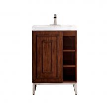 James Martin Vanities E110V24MCABNKWG - Alicante' 24'' Single Vanity Cabinet, Mid Century Acacia, Brushed Nickel w/White Gl