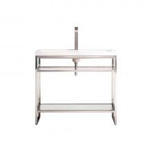 James Martin Vanities C105V39.5BNKWG - Boston 39.5'' Stainless Steel Sink Console, Brushed Nickel w/ White Glossy Composite Cou