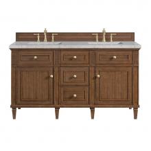 James Martin Vanities 424-V60D-WLT-3EJP - Lorelai 60'' Double Vanity, Mid-Century Walnut w/ 3 CM Eternal Jasmine Pearl Quartz Top