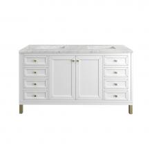 James Martin Vanities 305-V60D-GW-3EJP - Chicago 60'' Double Vanity, Glossy White w/ 3 CM Eternal Jasmine Pearl Top