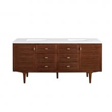 James Martin Vanities 670-V72-WLT-3WZ - Amberly 72'' Double Vanity, Mid-Century Walnut w/ 3 CM White Zeus Top