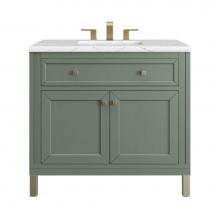 James Martin Vanities 305-V36-SC-3ENC - Chicago 36'' Single Vanity, Smokey Celadon w/ 3 CM Ethereal Noctis Top