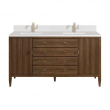 James Martin Vanities 485-V60D-WLT-1WZ - Myrrin 60'' Double Vanity, Mid Century Walnut w/ Single Hole 3 CM White Zeus Quartz Top