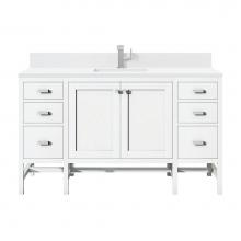 James Martin Vanities E444-V60S-GW-1WZ - Addison 60'' Single Vanity, Glossy White w/ Single Hole 3 CM White Zeus Quartz Top &