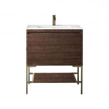 James Martin Vanities 805-V31.5-W-CB-GW - Mantova 31.5'' Single Vanity, Mid-Century Walnut, Champagne Brass Base w/ Glossy White C