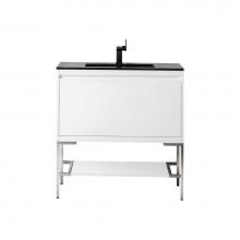 James Martin Vanities 805-V35.4-GW-BN-CH - Mantova 35.4'' Single Vanity, Glossy White, Brushed Nickel Base w/ Charcoal Black Compos