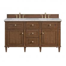 James Martin Vanities 424-V60D-WLT-3VSL - Lorelai 60'' Double Vanity, Mid-Century Walnut w/ 3 CM Victorian Silver Quartz Top