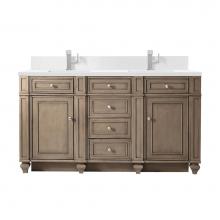 James Martin Vanities 157-V60D-WW-1WZ - Bristol 60'' Double Vanity, Whitewashed Walnut w/ Single Hole 3 CM White Zeus Quartz Top