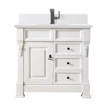 James Martin Vanities 147-V36-BW-1WZ - Brookfield 36'' Single Vanity, Bright White w/ Single Hole 3 CM White Zeus Quartz Top &a